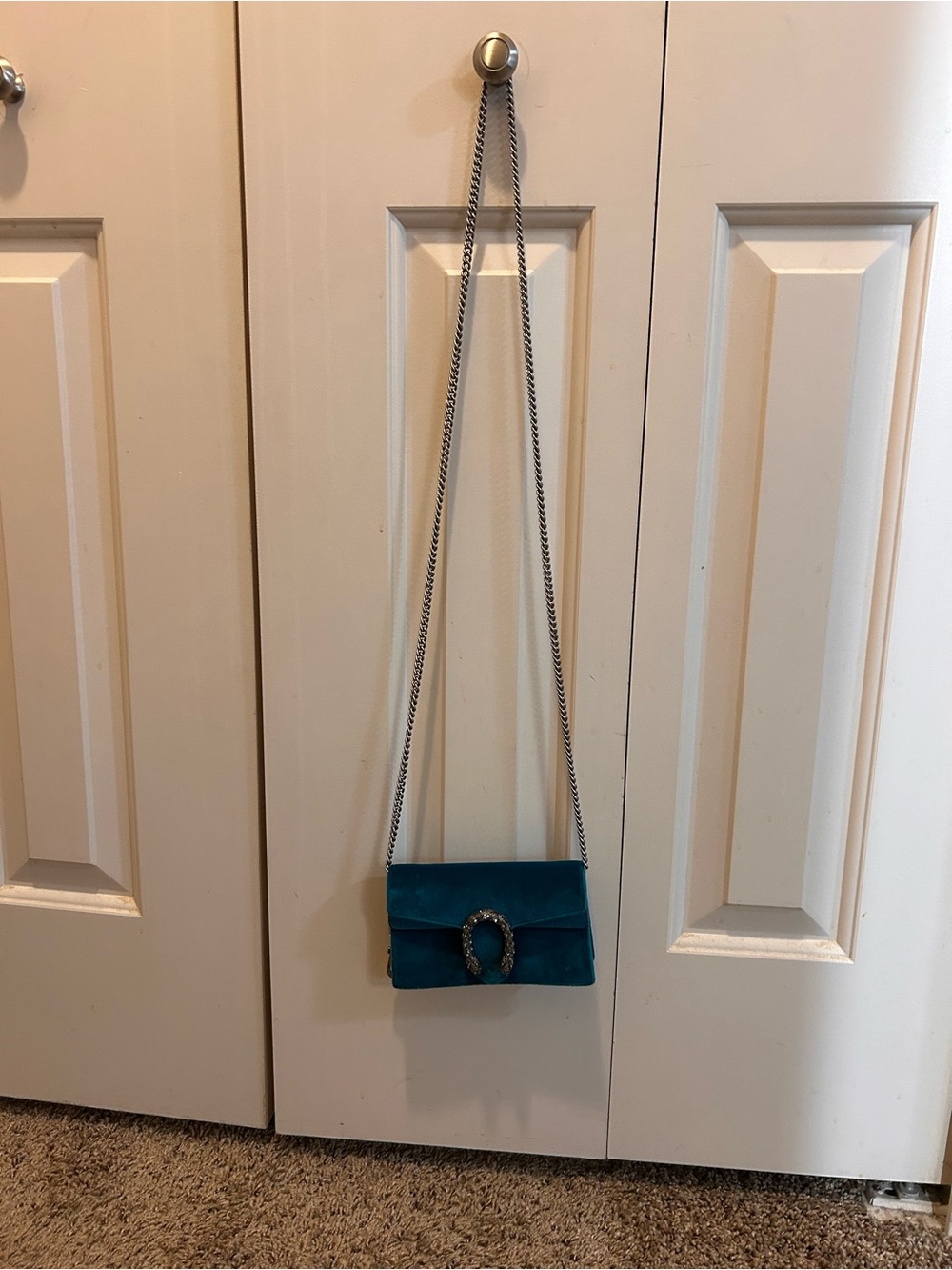 Authentic Gucci Teal Velvet Dionysus Chain Crossbody Bag - Picture 5 of 14